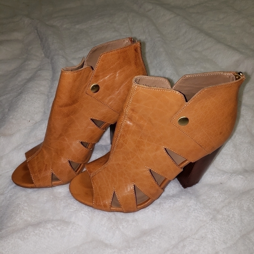 🧡KELSI Dagger Brooklyn Ball Dance Cut Out Booties Leather Cognac - Picture 3 of 7